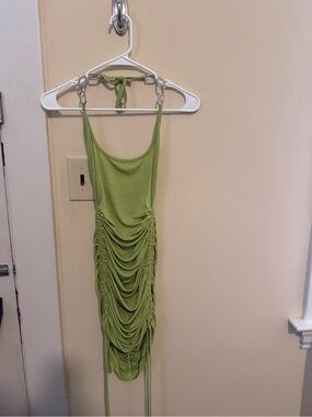 gia mini dress in acid green 15. Cropped Fae Corset In Olive Green Stripe With Sorcerer Straps